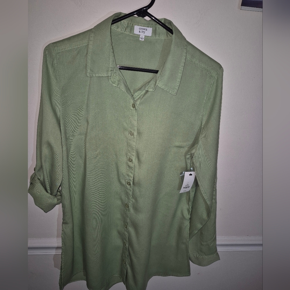 CROWN & IVY 100% LYOCELL Button-Up Shirt - Picture 2 of 10
